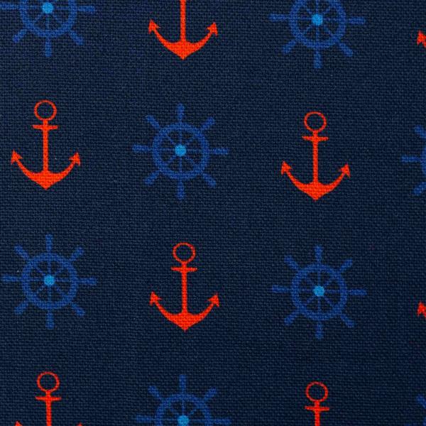 Canvas Heiner in marine mit orangen Ankern und blauen Steuerrädern